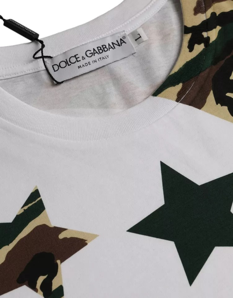 Dolce & Gabbana Weißes Camouflage Sterne Rundhalsausschnitt Männer-T-Shirt