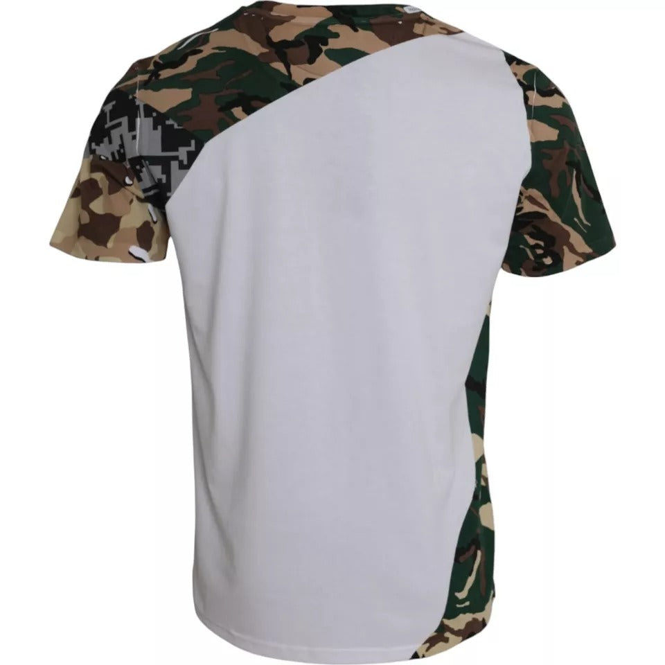 Dolce & Gabbana Weißes Camouflage Sterne Rundhalsausschnitt Männer-T-Shirt