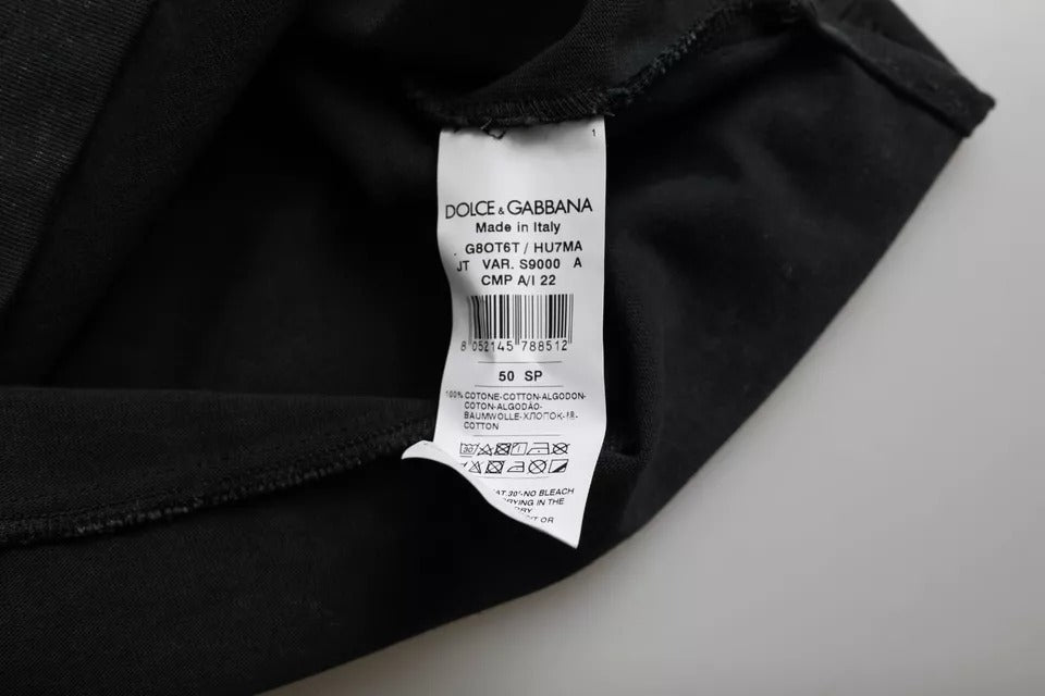 Dolce & Gabbana Schwarzes T-Shirt mit Rundhalsausschnitt aus Baumwolle mit Grafikdruck