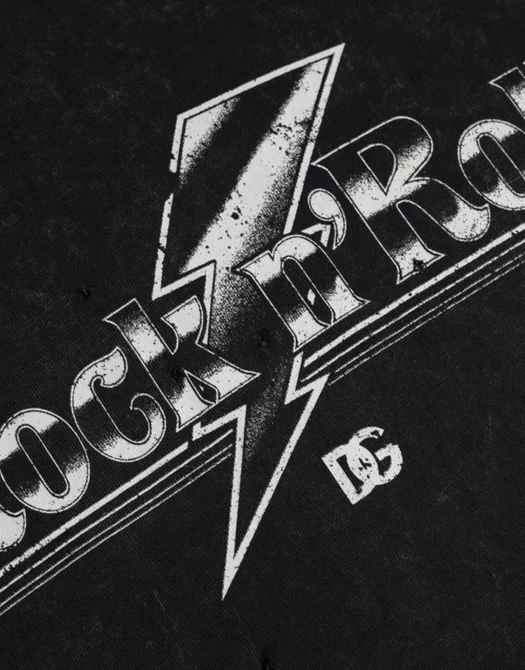 Dolce & Gabbana Schwarzes T-Shirt mit Rundhalsausschnitt aus Baumwolle mit Grafikdruck