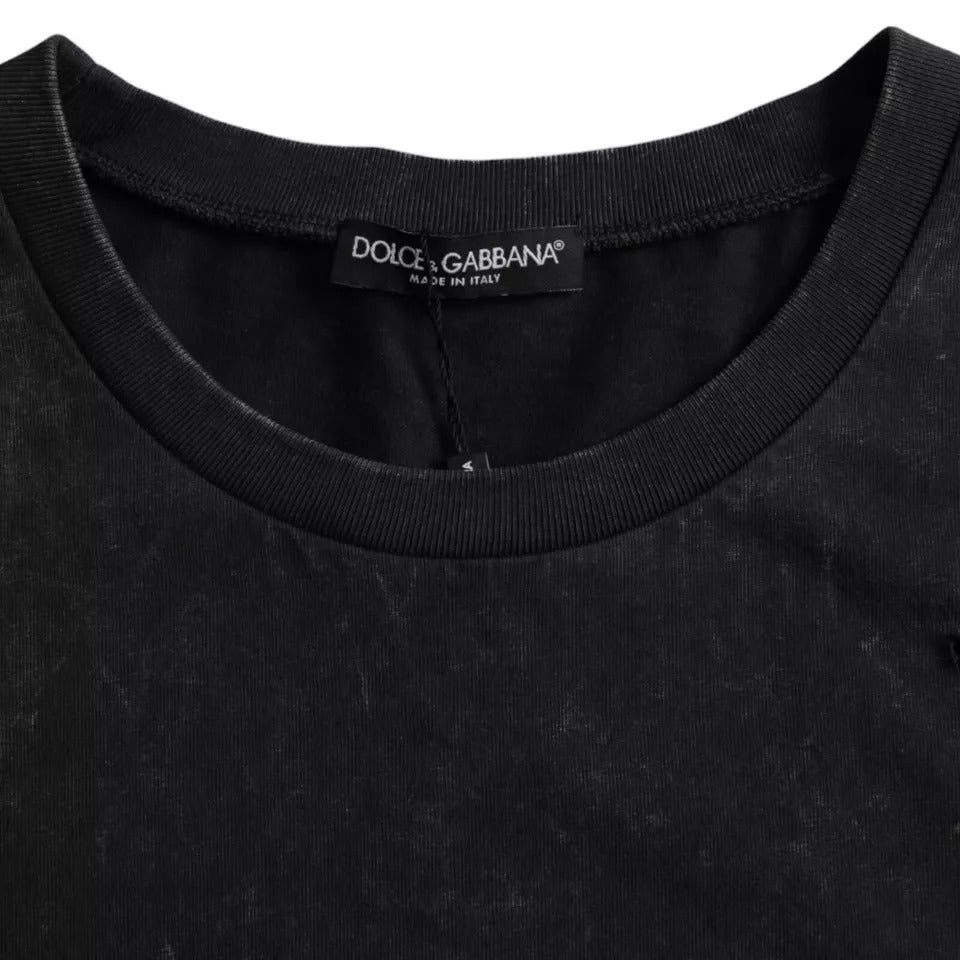 Dolce & Gabbana Schwarzes T-Shirt mit Rundhalsausschnitt aus Baumwolle mit Grafikdruck