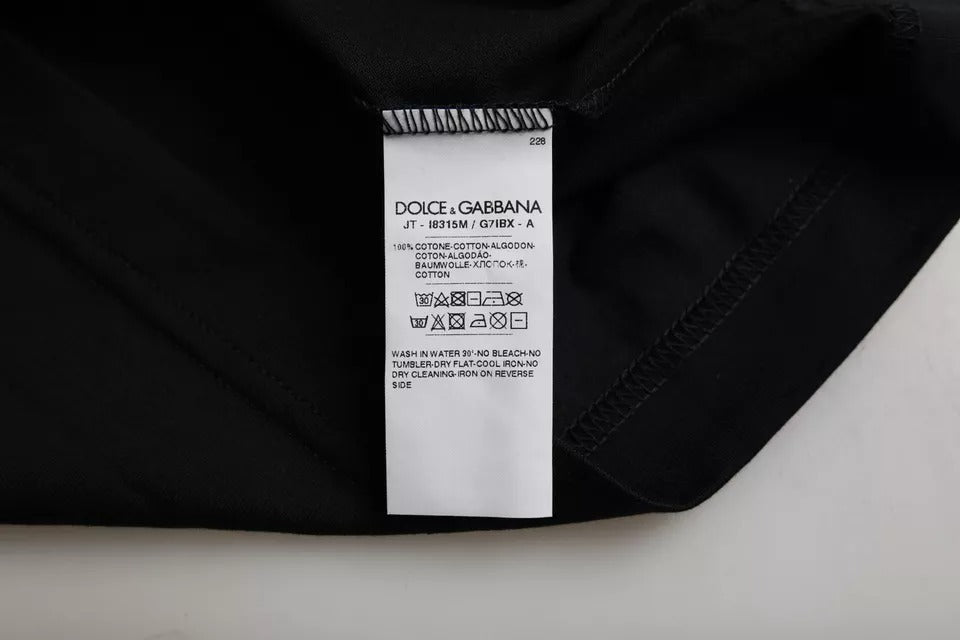 Dolce & Gabbana Schwarzes Baumwoll-Herren-T-Shirt mit Rundhalsausschnitt und kurzen Ärmeln