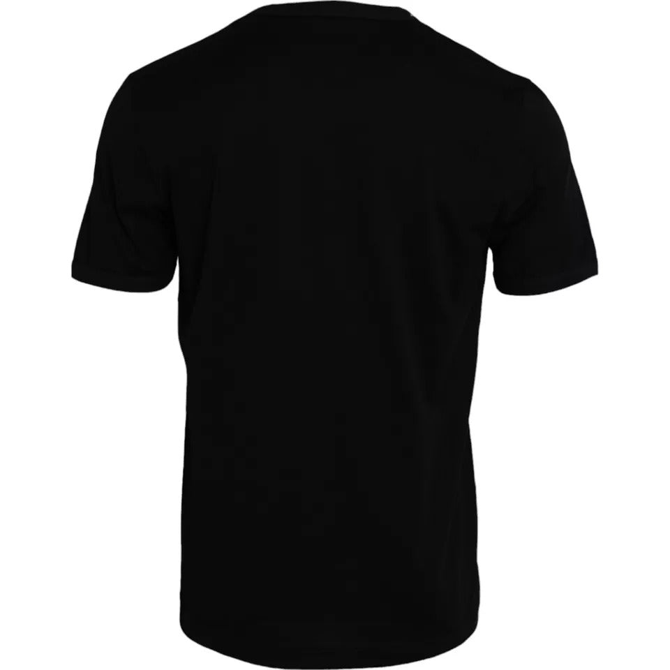 Dolce & Gabbana Schwarzes Baumwoll-Herren-T-Shirt mit Rundhalsausschnitt und kurzen Ärmeln
