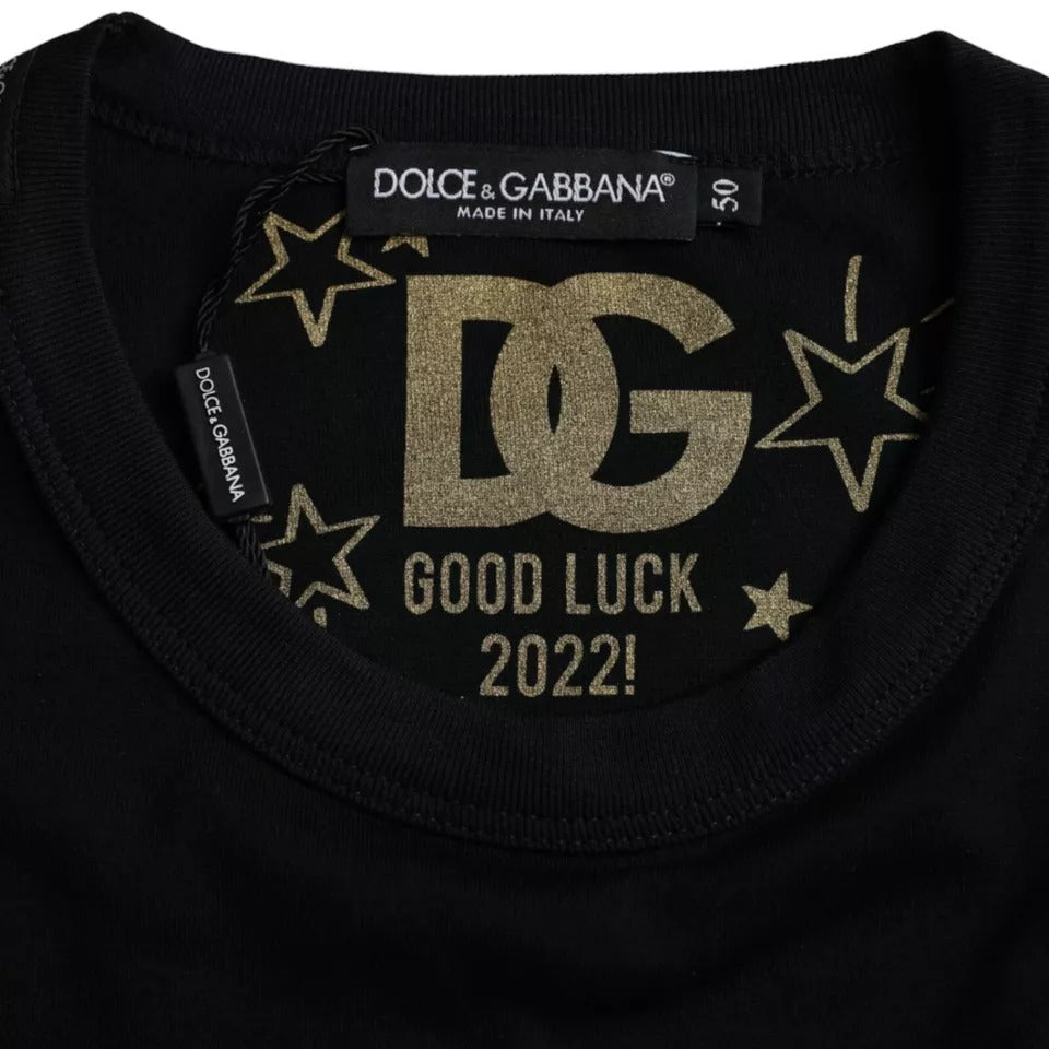 Dolce & Gabbana Schwarzes Baumwoll-Herren-T-Shirt mit Rundhalsausschnitt und kurzen Ärmeln