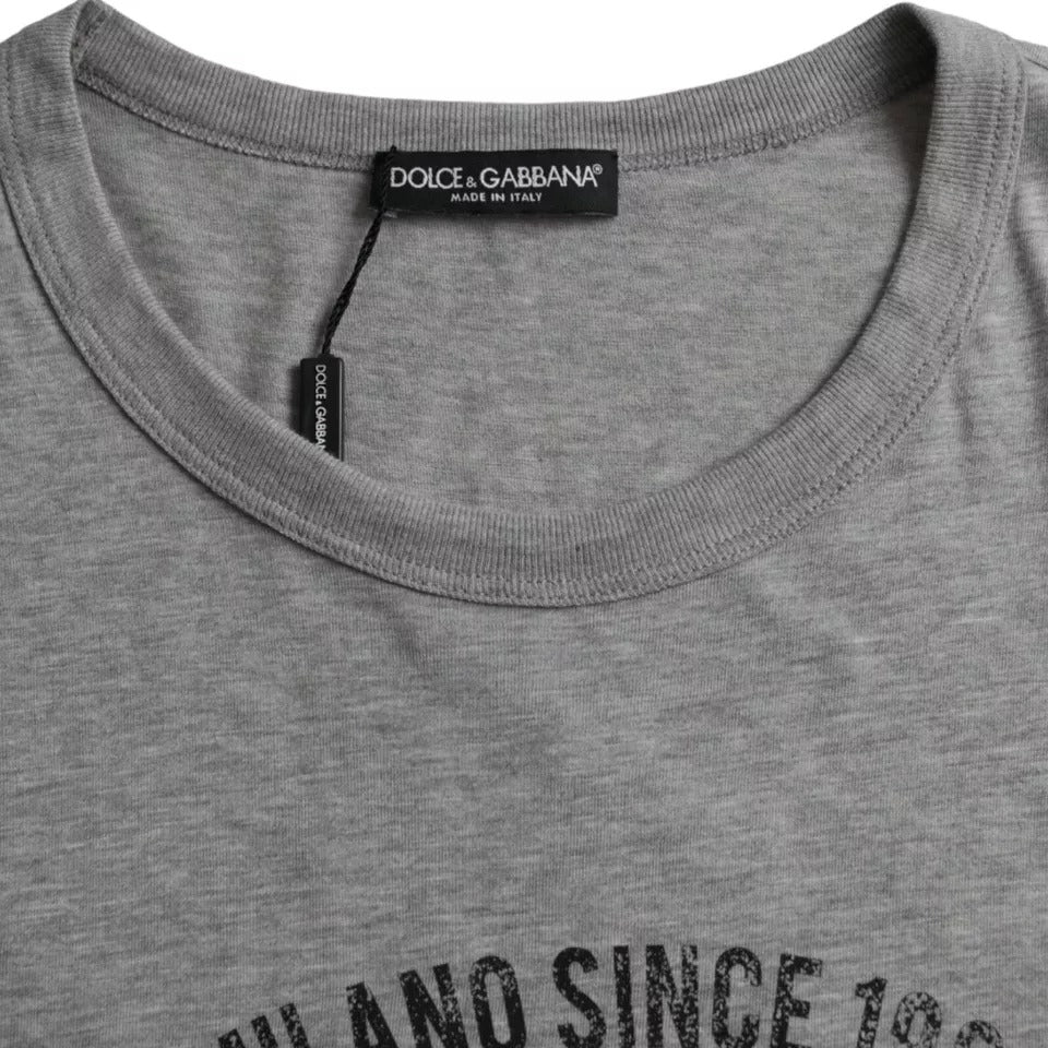 Dolce & Gabbana Graues T-Shirt mit Rundhalsausschnitt aus Baumwolle mit Grafikdruck