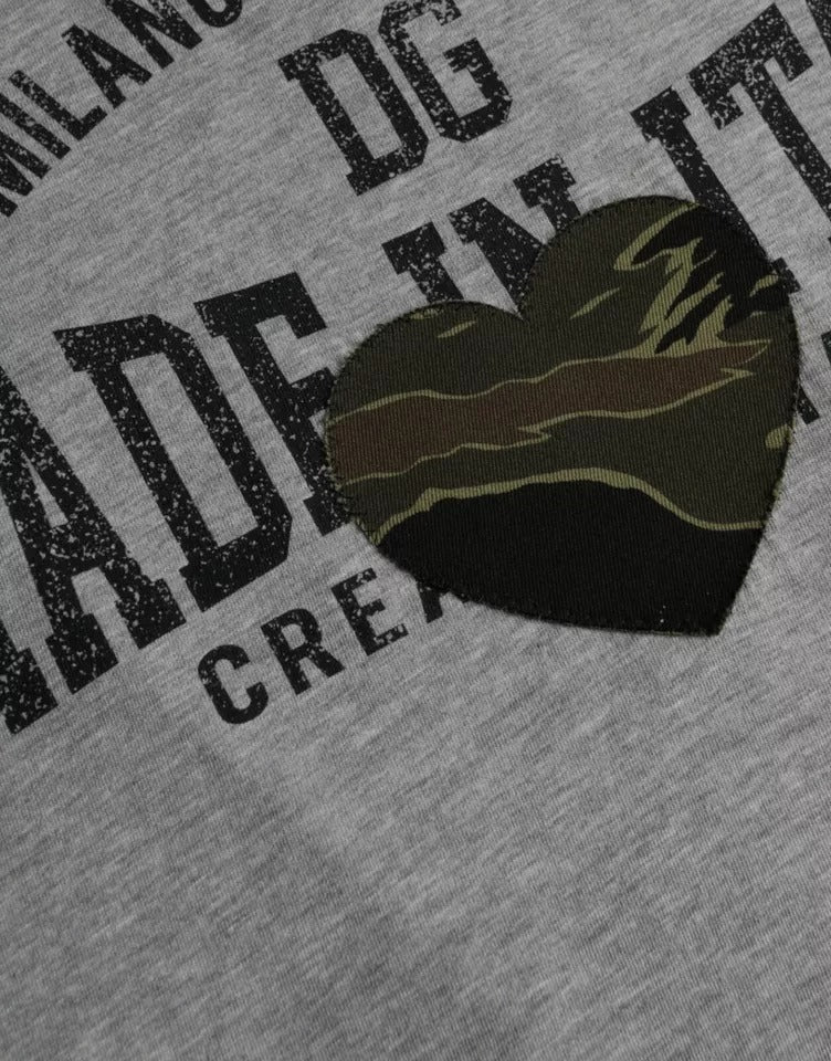 Dolce & Gabbana Graues T-Shirt mit Rundhalsausschnitt aus Baumwolle mit Grafikdruck