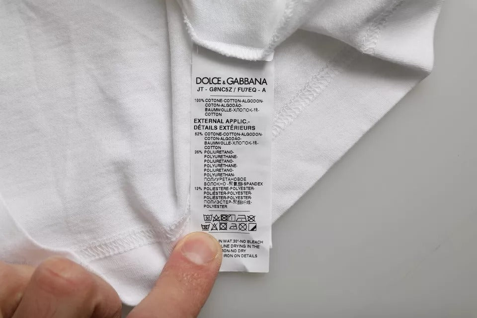 Dolce & Gabbana Weiß Baumwolle DG Applique Männer Casual T-Shirt