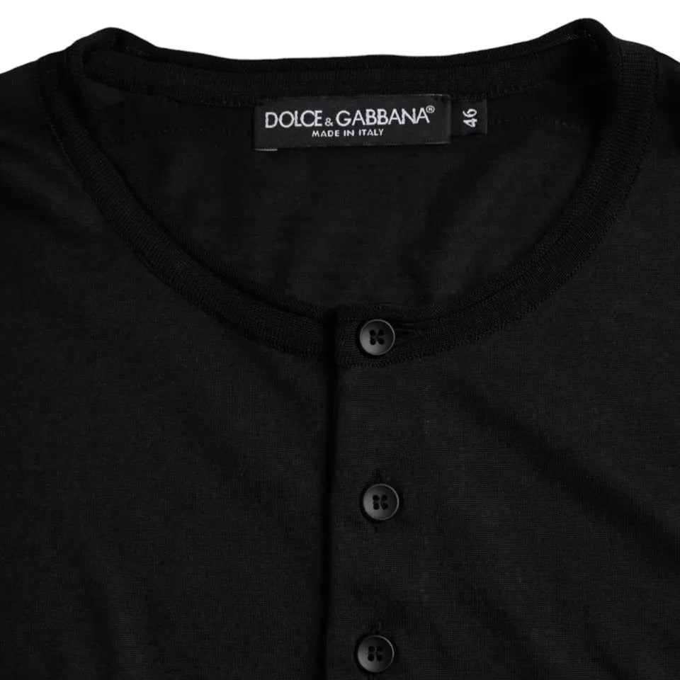 Dolce & Gabbana Schwarzes Seiden-T-Shirt mit Rundhalsausschnitt und kurzen Ärmeln