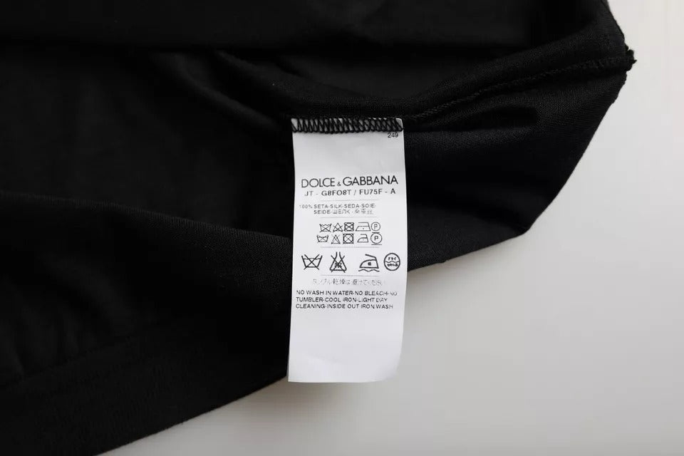 Dolce & Gabbana Schwarzes Seiden-T-Shirt mit Rundhalsausschnitt und kurzen Ärmeln