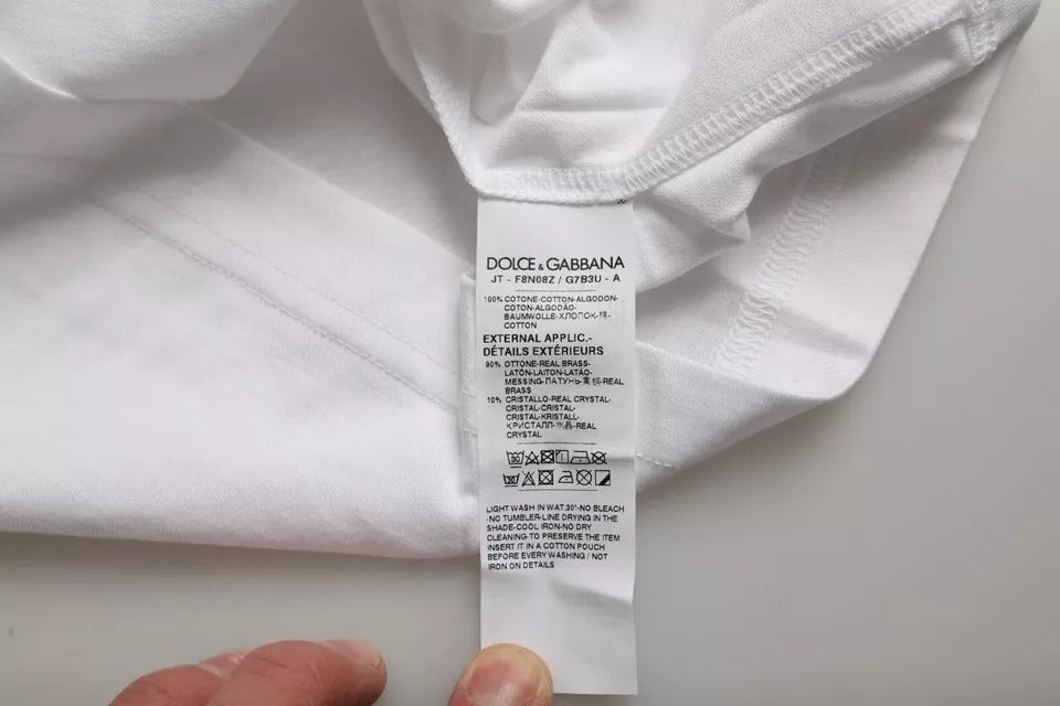 Dolce & Gabbana Weißes Baumwoll-T-Shirt mit Rundhalsausschnitt und kurzen Ärmeln