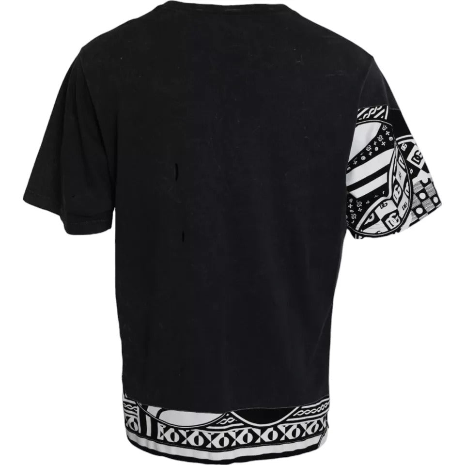 Dolce & Gabbana Schwarzes T-Shirt aus bedruckter Baumwolle mit kurzen Ärmeln
