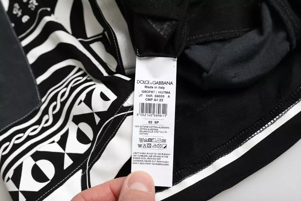 Dolce & Gabbana Schwarzes T-Shirt aus bedruckter Baumwolle mit kurzen Ärmeln
