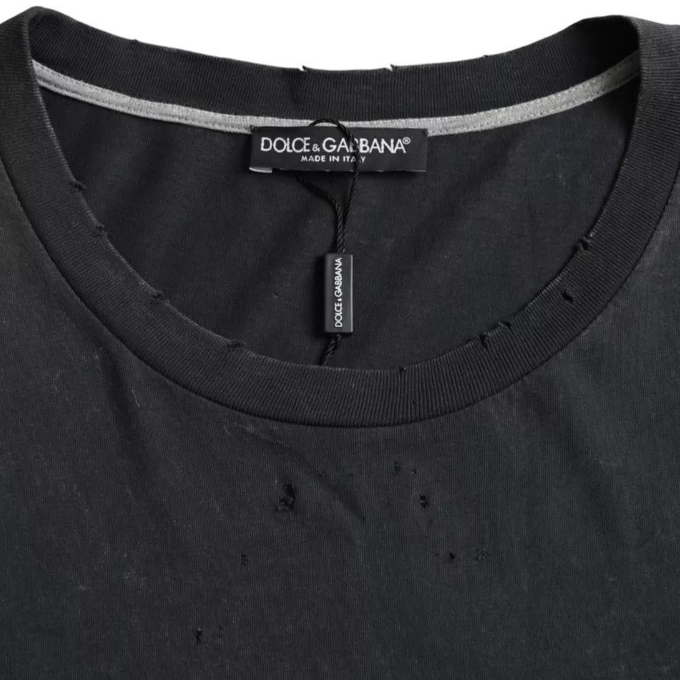 Dolce & Gabbana Schwarzes T-Shirt aus bedruckter Baumwolle mit kurzen Ärmeln