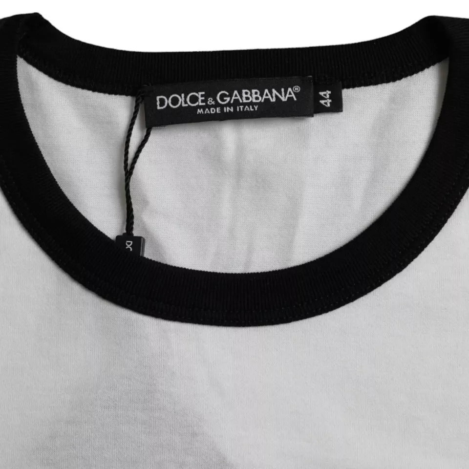 Dolce & Gabbana Schwarz Weiß Jazz Print Baumwolle Kurzarm-T-Shirt