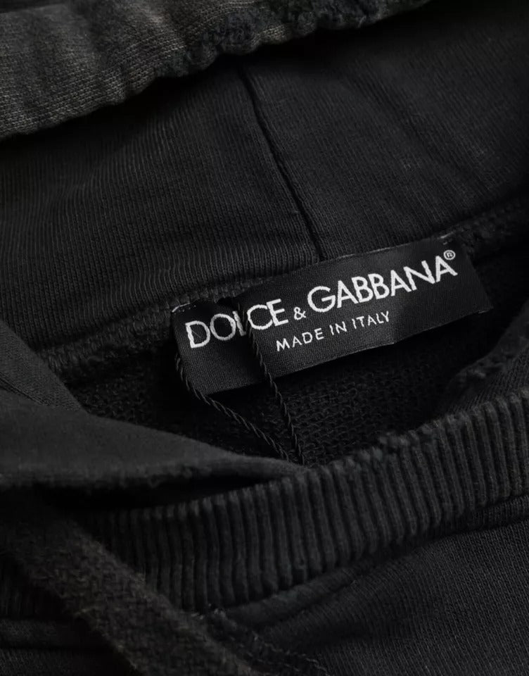 Dolce & Gabbana Schwarzes Baumwoll-T-Shirt mit Kapuze und kurzen Ärmeln