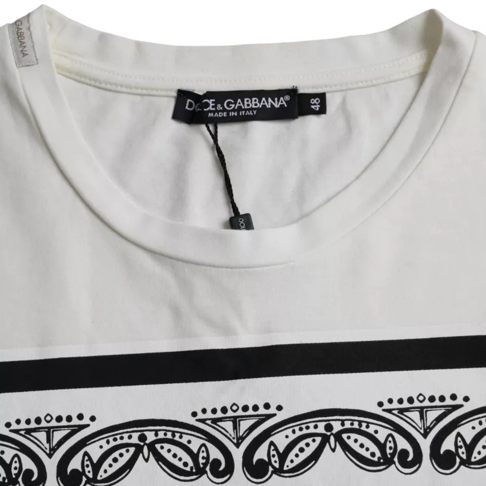 Dolce & Gabbana Weißes Bandana Print Baumwolle kurze Ärmel Männer T-Shirt