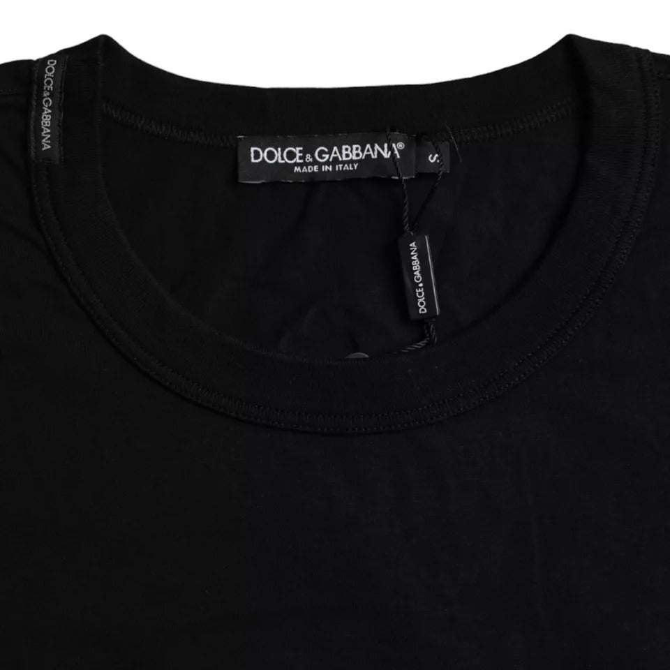 Dolce & Gabbana Schwarzes T-Shirt mit Rundhalsausschnitt aus Baumwolle mit Logoprägung