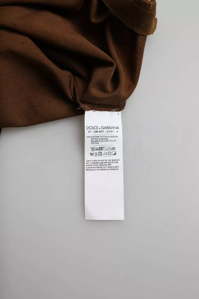 Dolce & Gabbana Braunes T-Shirt mit Rundhalsausschnitt aus Baumwolle mit Farbklecksen