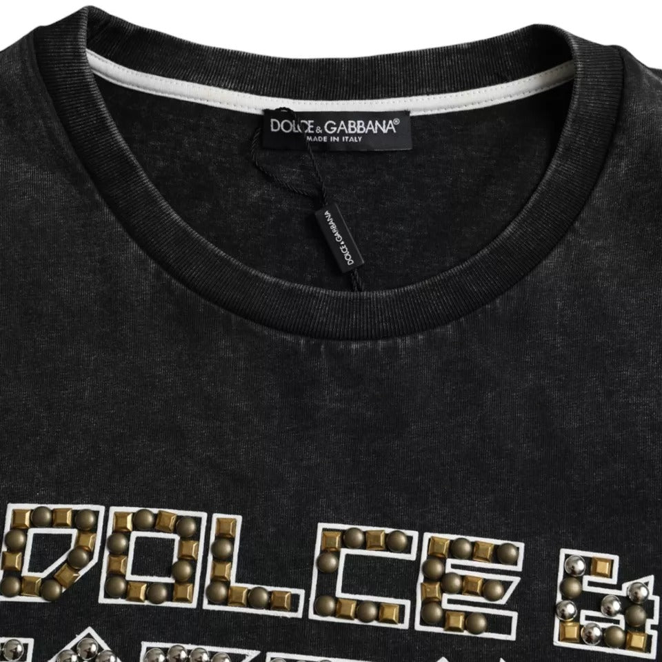 Dolce & Gabbana Schwarzes T-Shirt mit Logodruck aus Baumwolle mit Rundhalsausschnitt für Männer