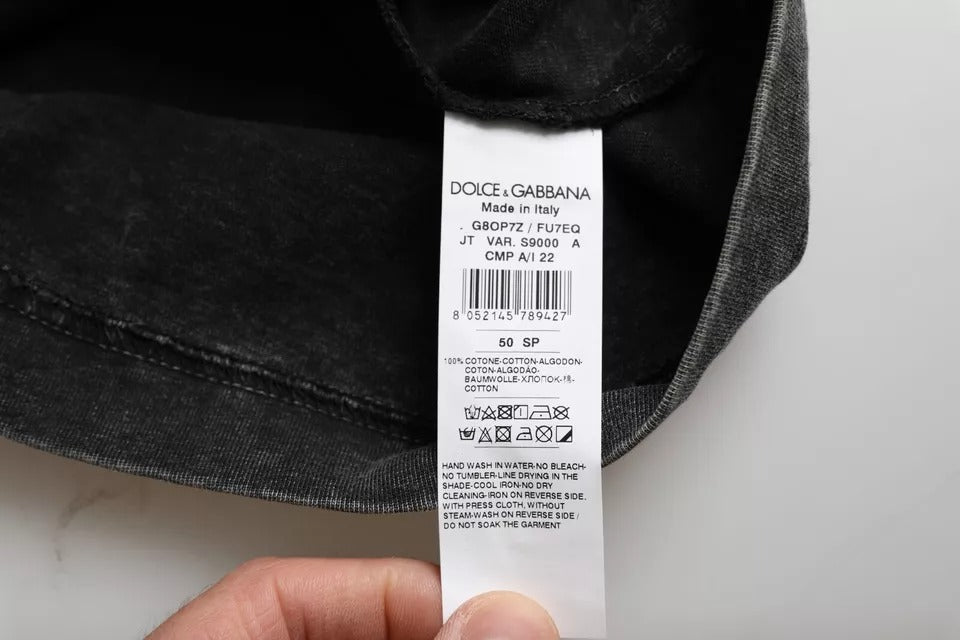 Dolce & Gabbana Schwarzes T-Shirt mit Logodruck aus Baumwolle mit Rundhalsausschnitt für Männer