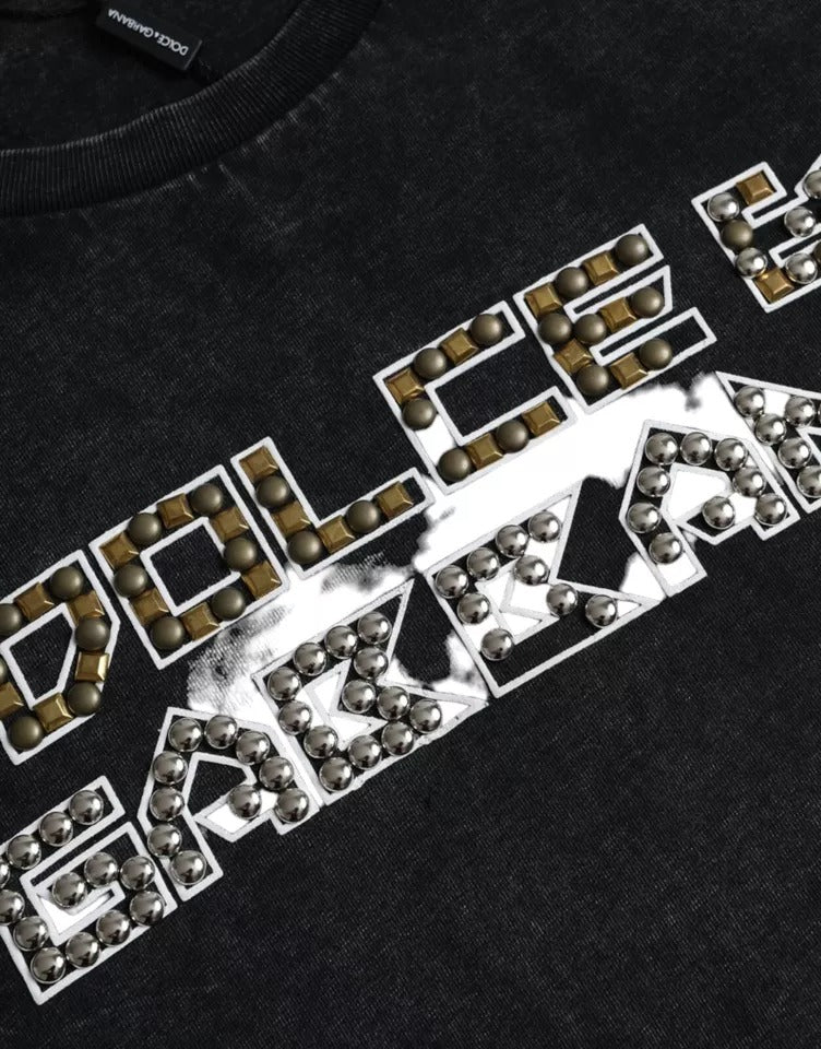 Dolce & Gabbana Schwarzes T-Shirt mit Logodruck aus Baumwolle mit Rundhalsausschnitt für Männer
