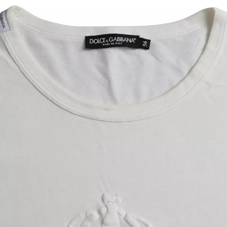 Dolce & Gabbana Weißes T-Shirt mit Logo-Prägung aus Baumwolle mit Rundhalsausschnitt