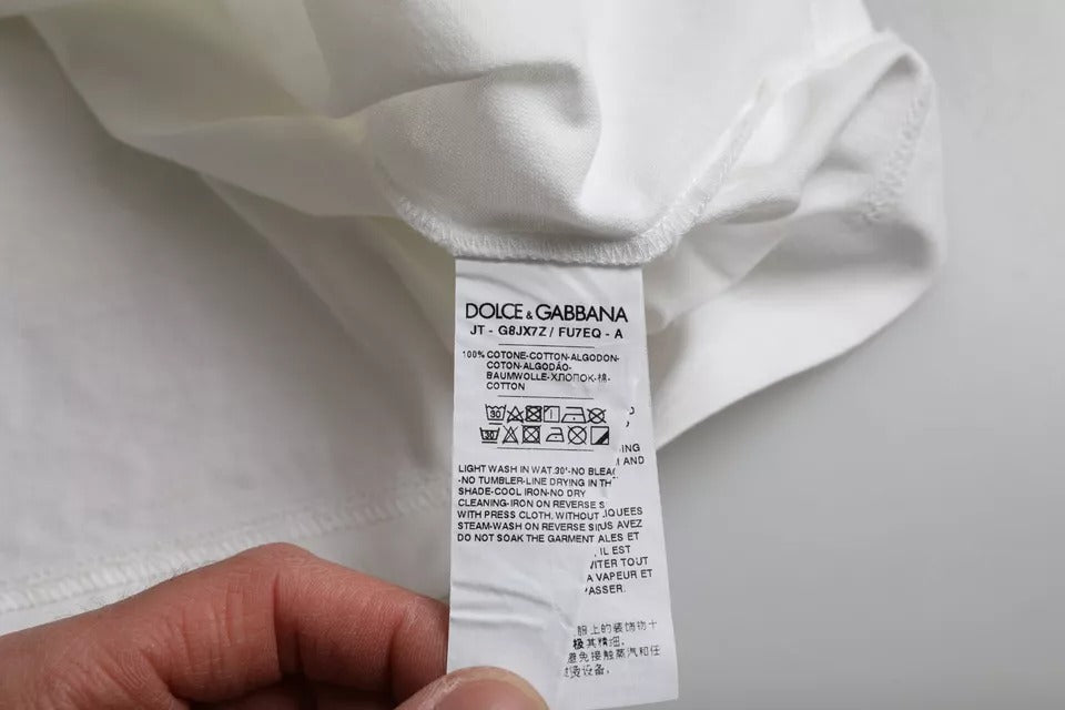 Dolce & Gabbana Weißes T-Shirt mit Logo-Prägung aus Baumwolle mit Rundhalsausschnitt