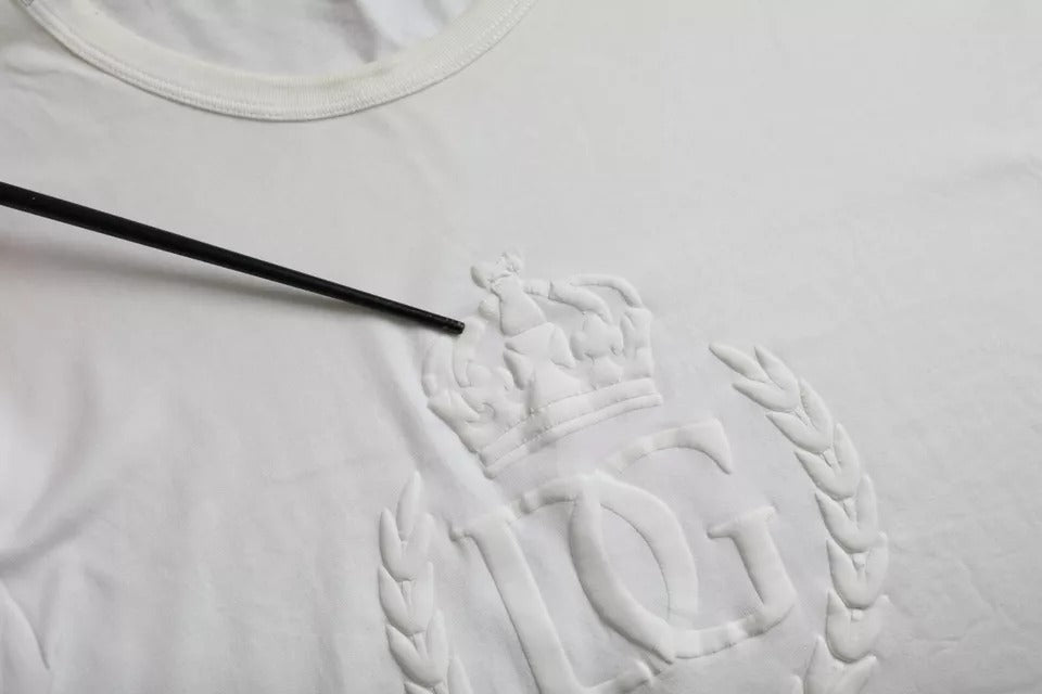 Dolce & Gabbana Weißes T-Shirt mit Logo-Prägung aus Baumwolle mit Rundhalsausschnitt