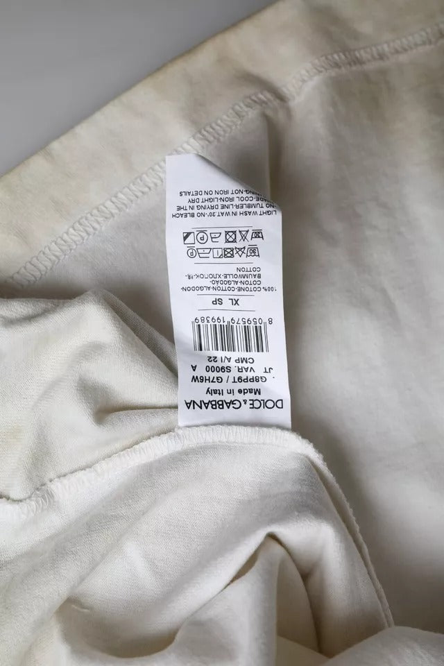 Dolce & Gabbana Off White Logo Baumwolle Rundhals T-Shirt