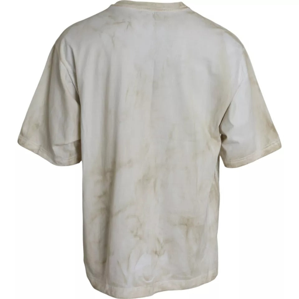 Dolce & Gabbana Off White Logo Baumwolle Rundhals T-Shirt