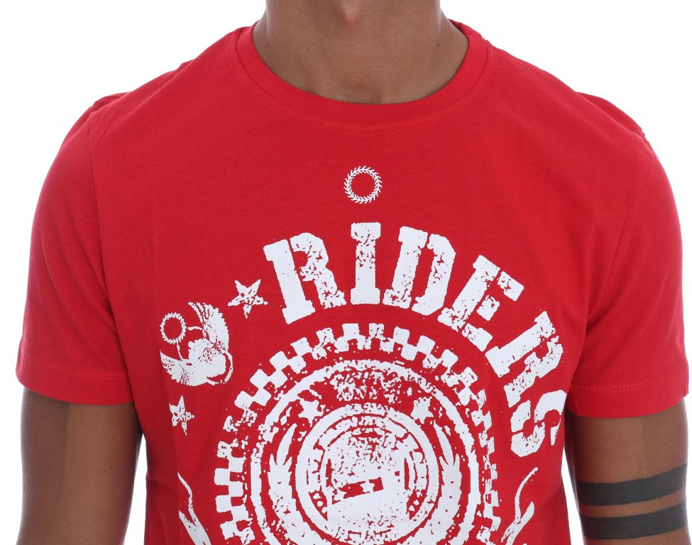 Frankie Morello Rotes Baumwoll-RIDERS T-Shirt mit Rundhalsausschnitt