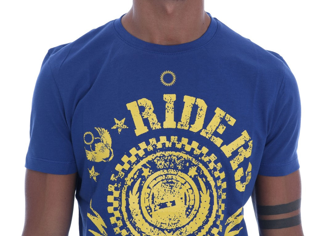 Frankie Morello Blaues Baumwoll-RIDERS T-Shirt mit Rundhalsausschnitt