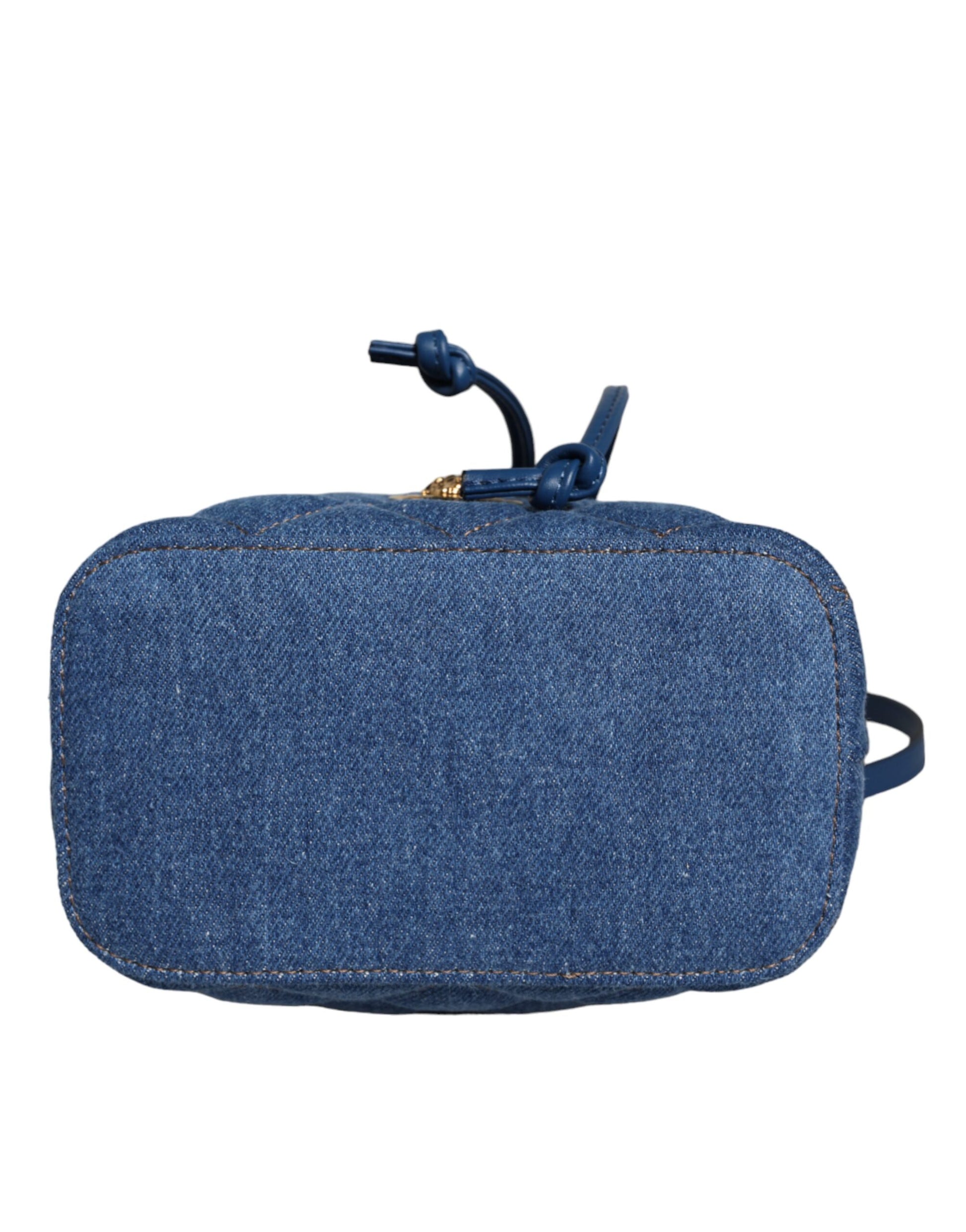 Versace Blaue gesteppte Denim Leder Crossbody Umhängetasche