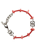 Dolce & Gabbana Armband mit DG-Logo, Kette, Perlen und Harz, silberfarbenes Messing