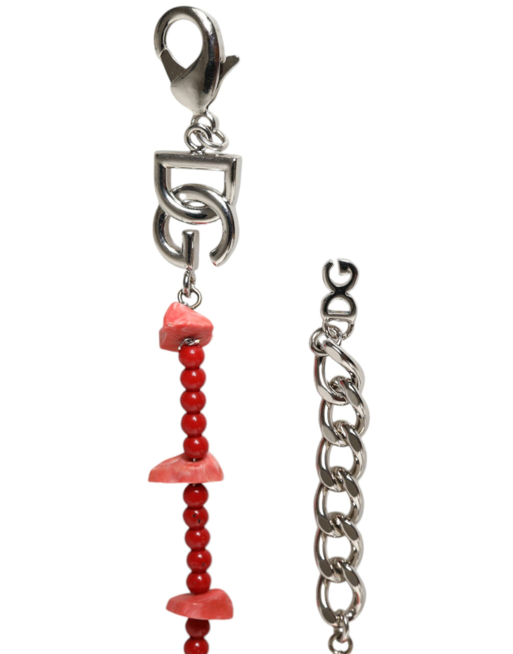 Dolce & Gabbana Armband mit DG-Logo, Kette, Perlen und Harz, silberfarbenes Messing