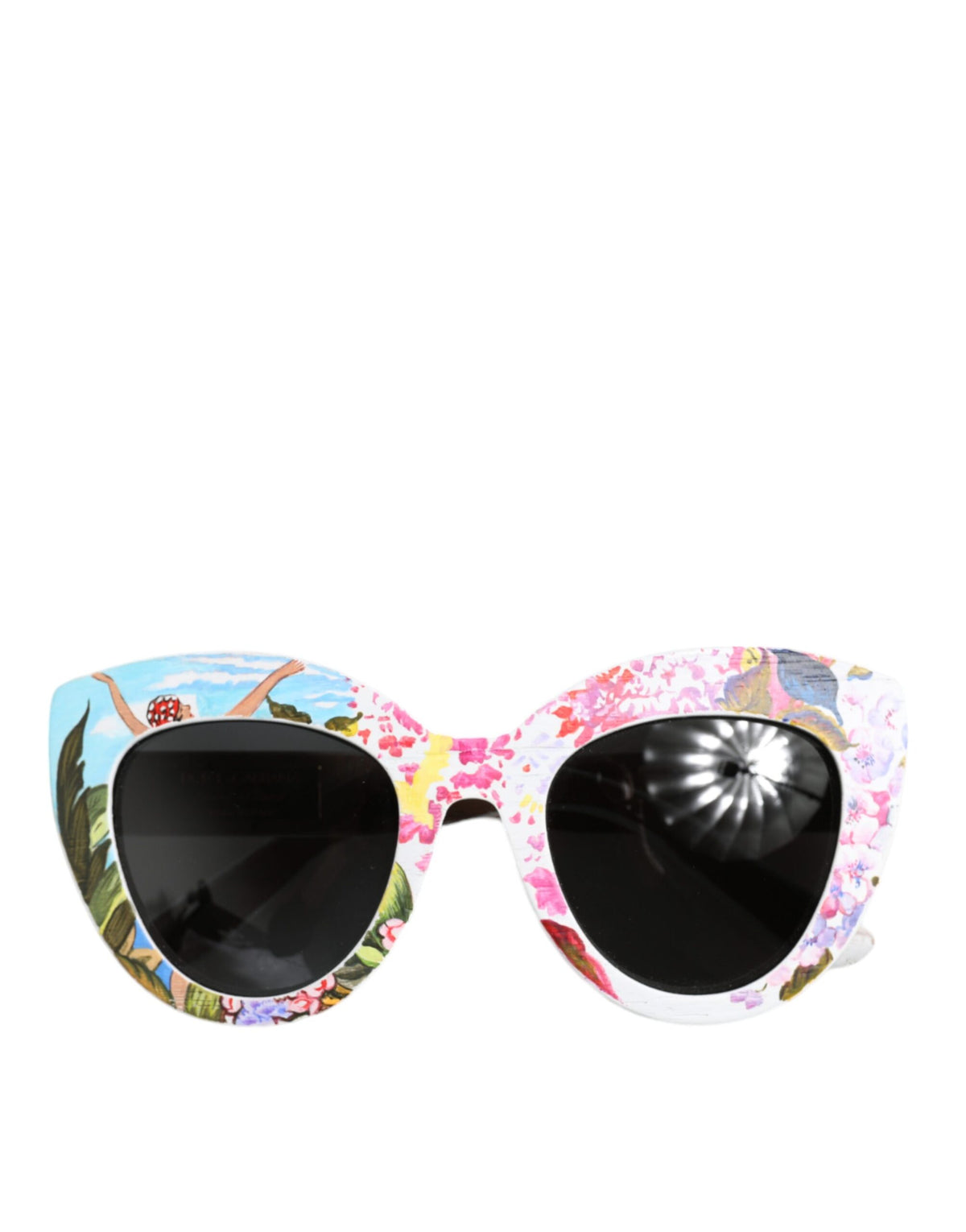 Dolce & Gabbana Multicolor Wood Crystal Brass Frame Floral Hand Paint Sunglasses