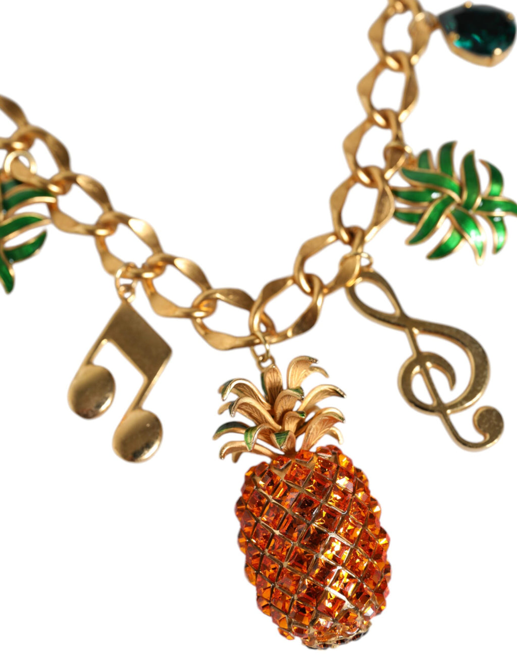 Dolce & Gabbana Gold-Ton Messing Kette Ananas Crystal Musical Halskette