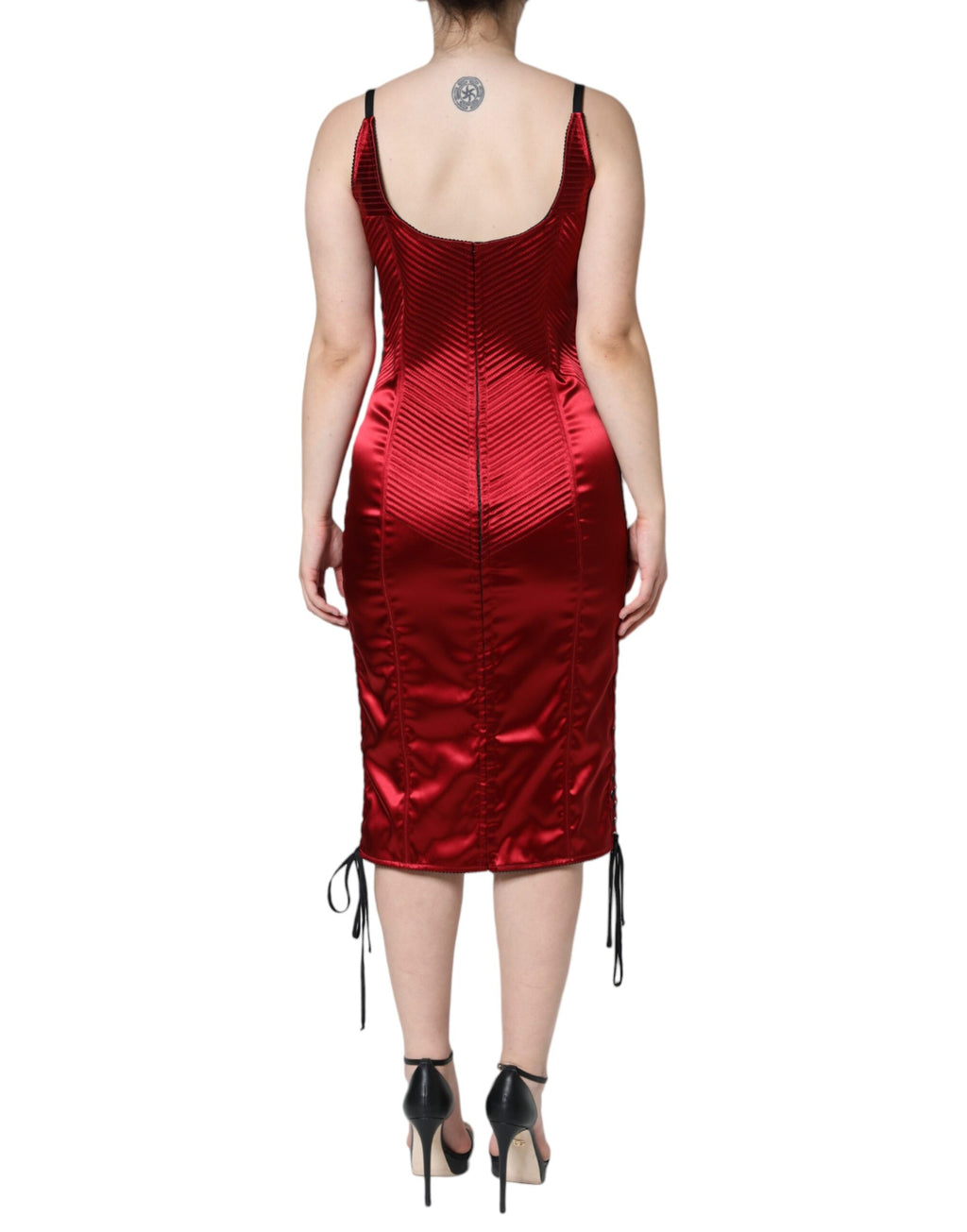 Dolce & Gabbana Rotes Bustier Korsett Spitze Bodycon Midikleid