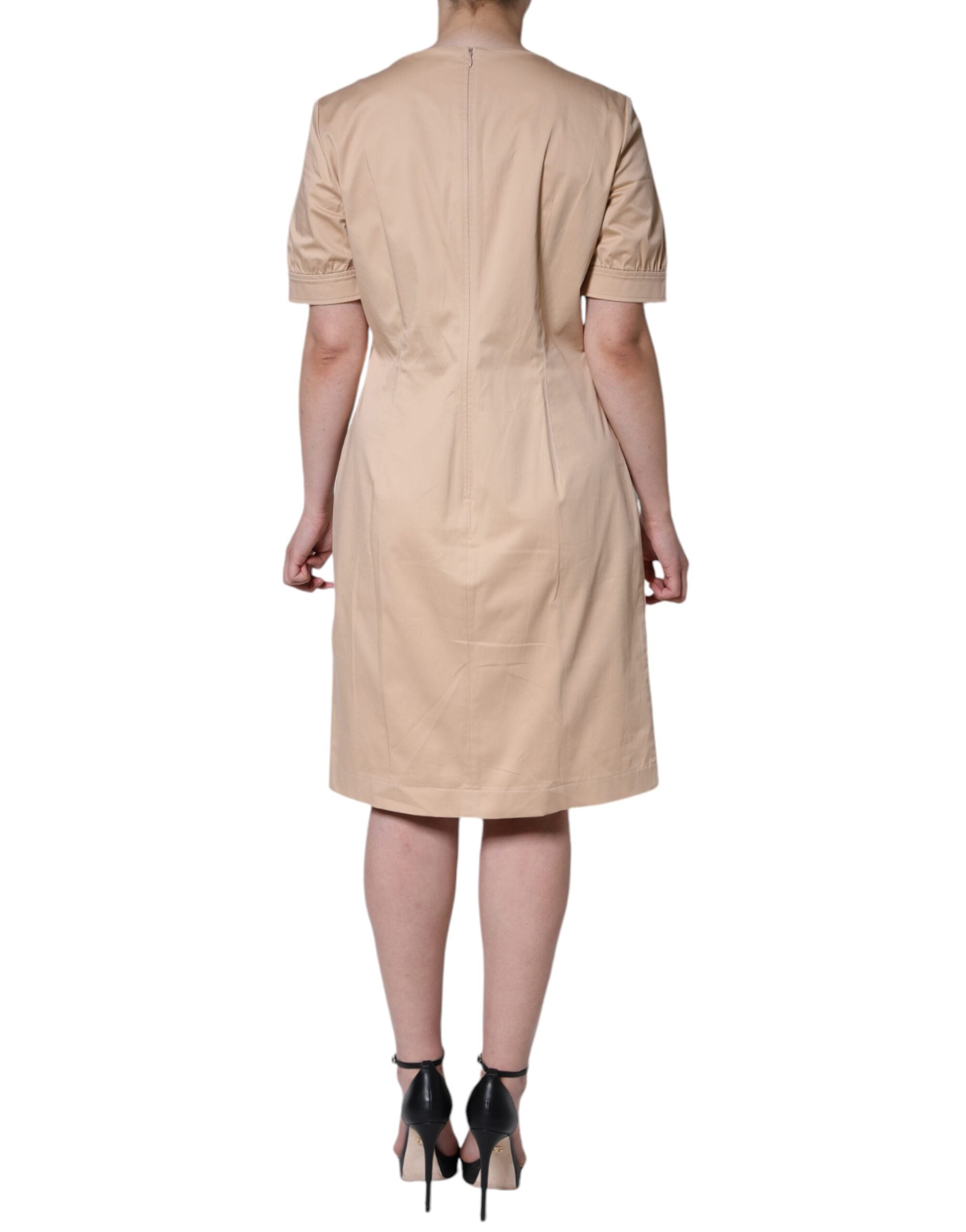 Moschino Beigefarbenes Baumwollkleid mit kurzen Ärmeln und Knielänge