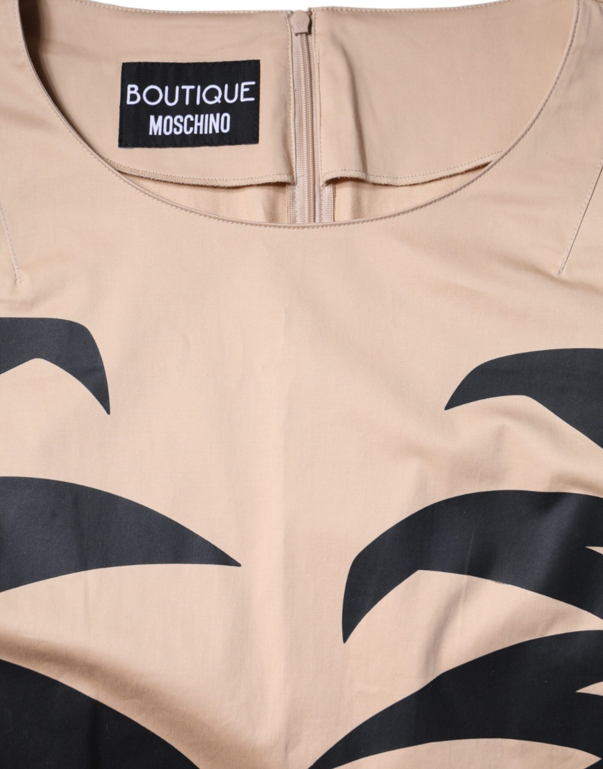 Moschino Beigefarbenes Baumwollkleid mit kurzen Ärmeln und Knielänge