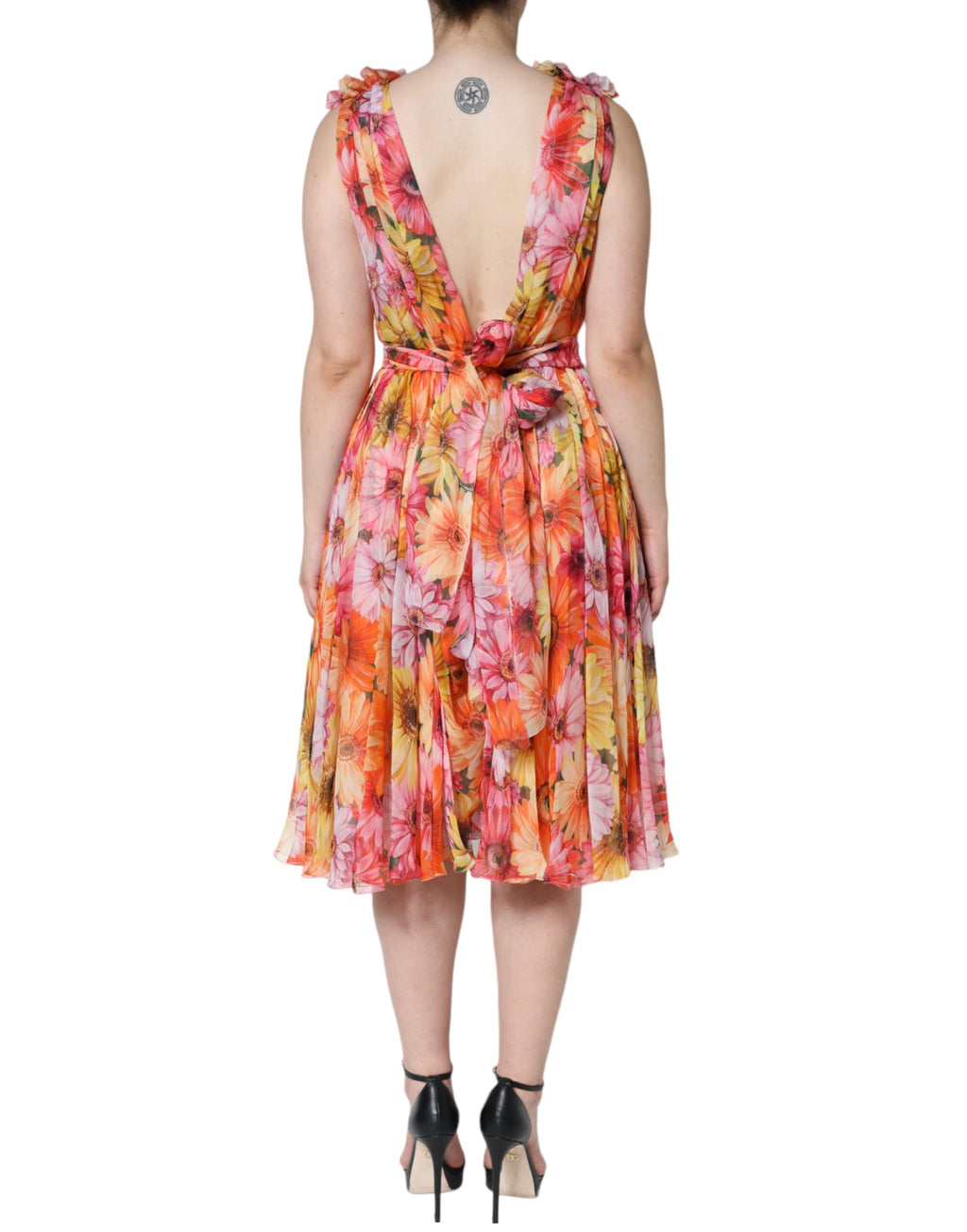 Dolce & Gabbana Multicolor Florales ärmelloses Midikleid mit V-Ausschnitt