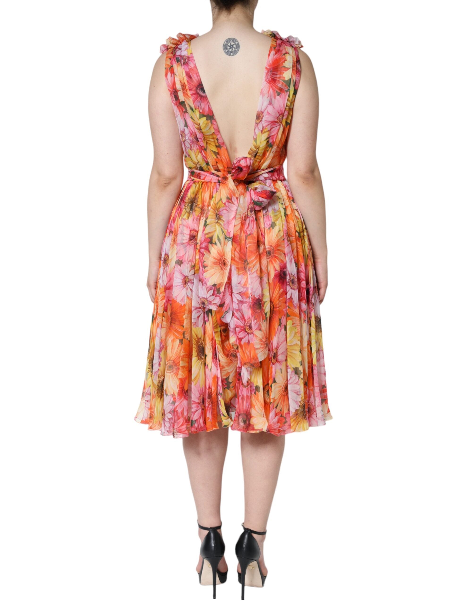 Dolce & Gabbana Multicolor Florales ärmelloses Midikleid mit V-Ausschnitt