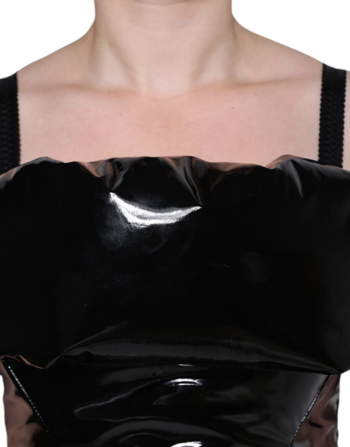 Dolce & Gabbana Schwarzes gerafftes beschichtetes Minikleid aus Polyester