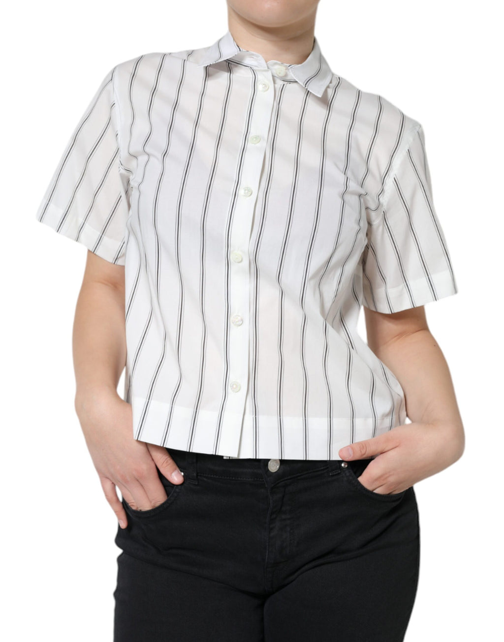 Dolce & Gabbana Weiß Gestreiftes Kurzärmeliges Poloshirt mit Kragen