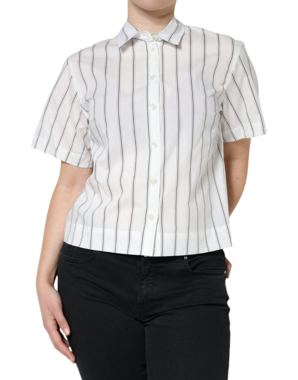 Dolce & Gabbana Weiß Gestreiftes Kurzärmeliges Poloshirt mit Kragen
