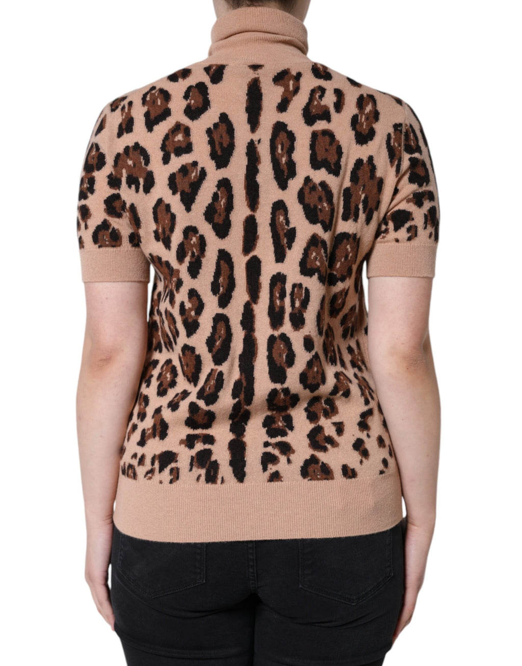 Dolce & Gabbana Beigefarbenes Rollkragenpullover aus Wolle mit Leopardenmuster