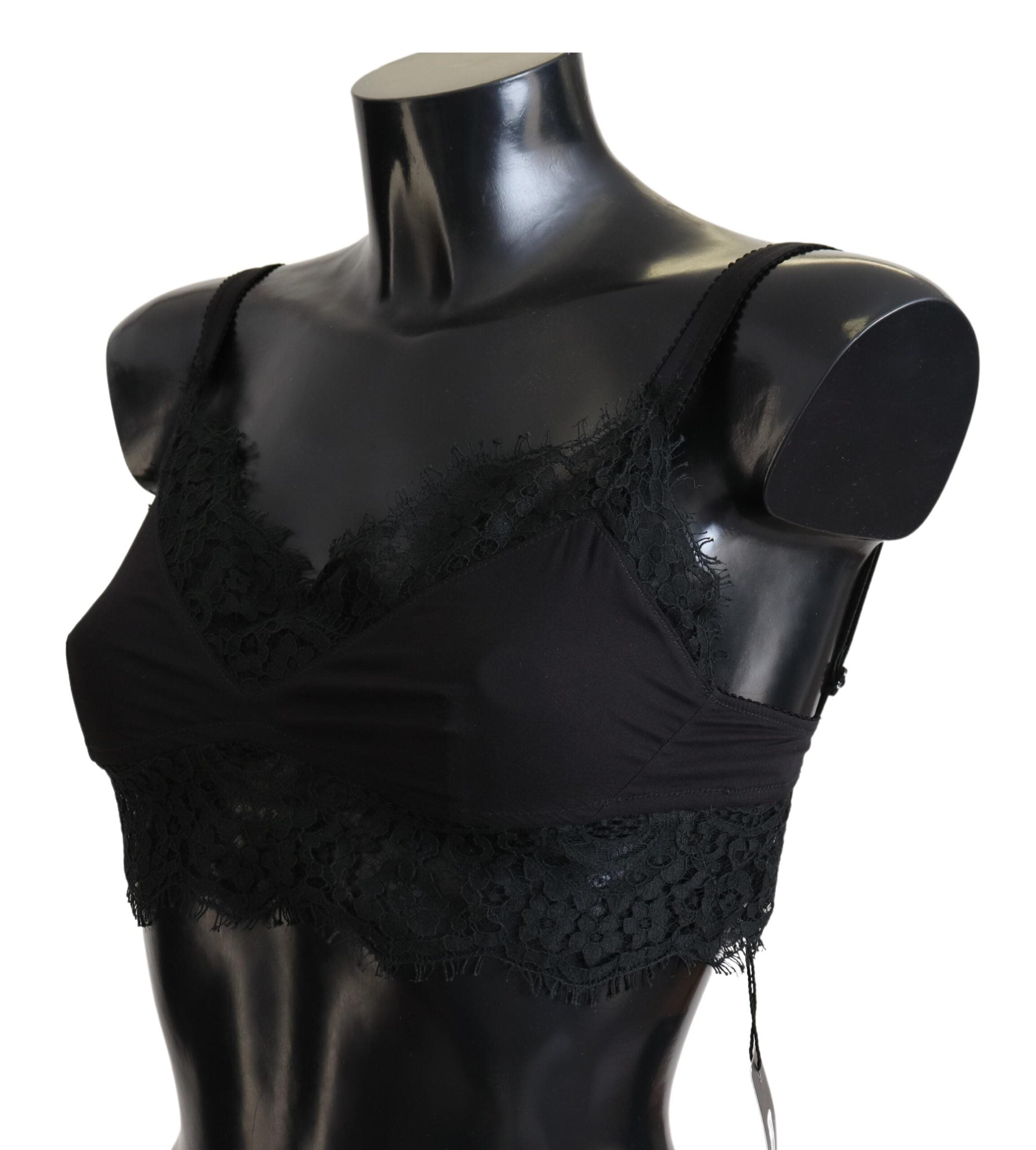 Dolce & Gabbana Schwarzer floraler Spitzen Stretch Bralette Unterwäsche