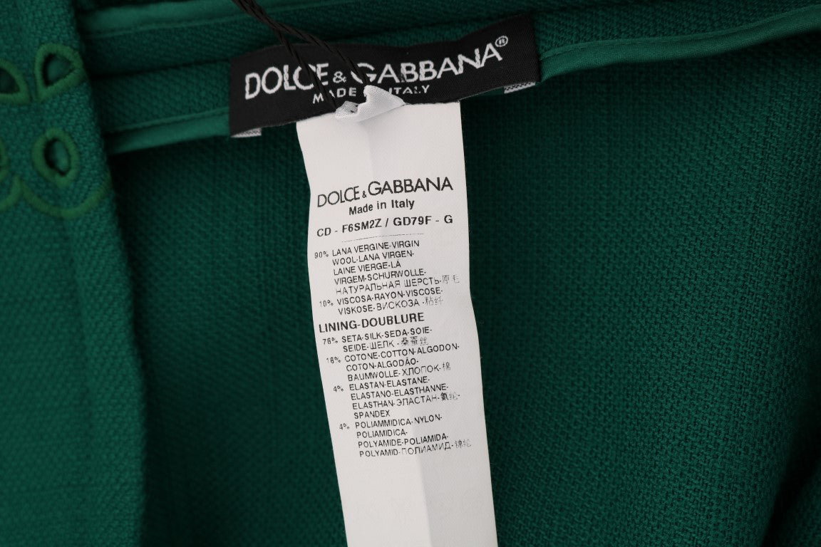 Dolce & Gabbana Grünes Kleid mit Blumenausschnitt aus Seidenwolle