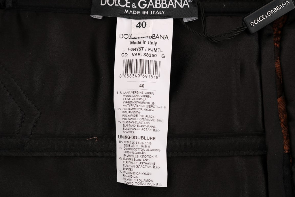 Dolce & Gabbana Schwarzbraunes Kleid aus geblümtem Brokat in A-Linie