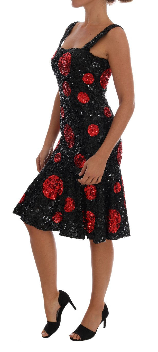 Dolce & Gabbana Schwarzes rotes gepunktetes Pailletten-Shiftkleid